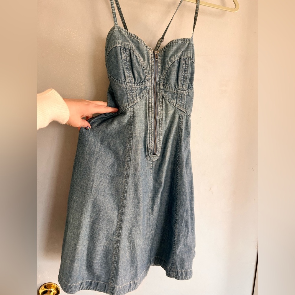 French Connection zip front cross back Jean dress